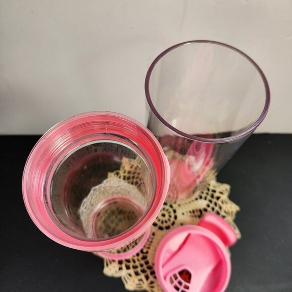 Davids Tea Travel Tumbler Infuser Clear Travel Mug w White Design and Pink Lid - Picture 6 of 10